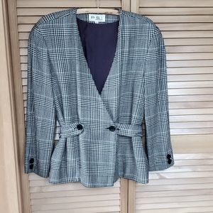 Wool houndstooth very dark navy and white suit